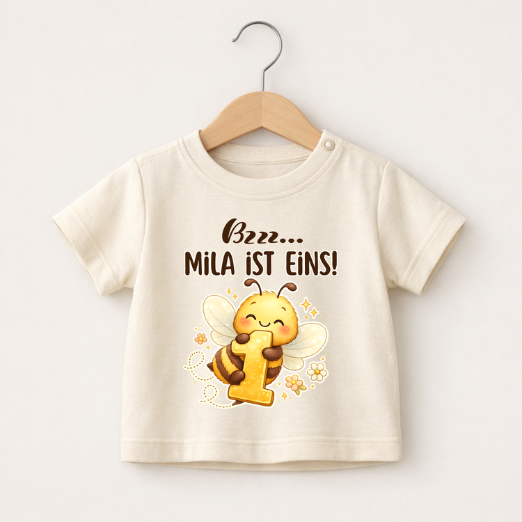 Personalisiertes Baby T-Shirt zum 1. Geburtstag Mädchen – Biene Motiv