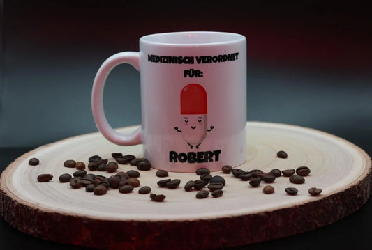 Kaffeetasse „Meine Blutgruppe ist Kaffee“ – Keramikbecher (personalisiert)