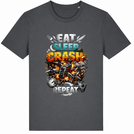 FPV Drohnen T-Shirt Eat Sleep Crash Repeat, Drone Pilot Shirt aus Bio-Baumwolle