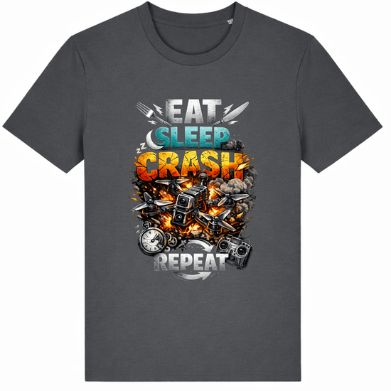 FPV Drohnen T-Shirt Eat Sleep Crash Repeat, Drone Pilot Shirt aus Bio-Baumwolle