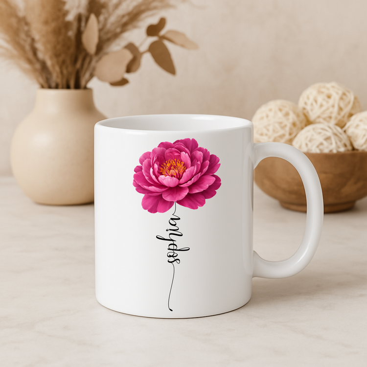 Personalisierte Tasse „Lieblingsmensch“ – Name & Blumenmotiv