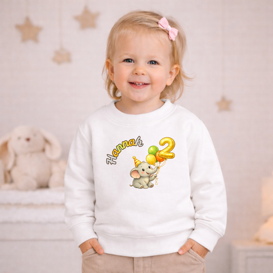 Kinder Geburtstagspullover personalisiert – Elefant & Zahl