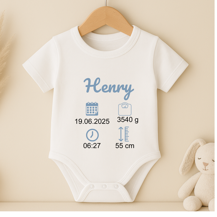 Personalisiertes Baby Body mit Namen & Geburtsdaten – Kurz- oder Langarm