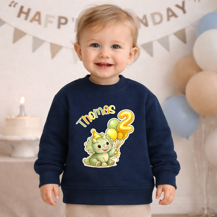 Personalisierter Baby & Kinder Pullover Geburtstag Dino