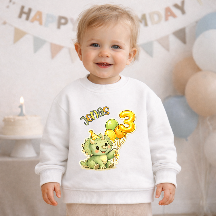 Personalisierter Baby & Kinder Pullover Geburtstag Dino