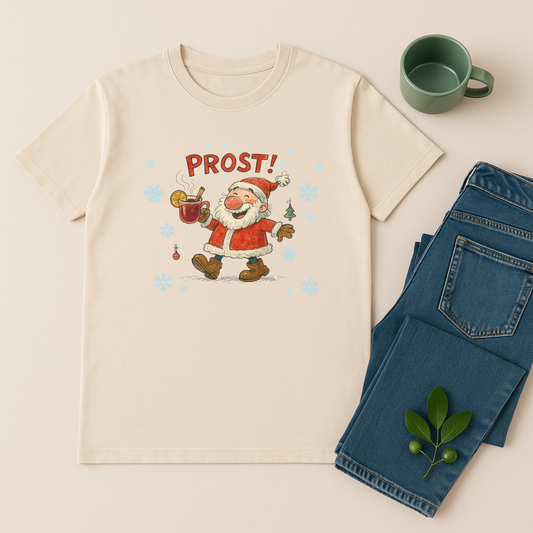 Lustiges Weihnachts T-Shirt – PROST! Santa mit Glühwein (Unisex)