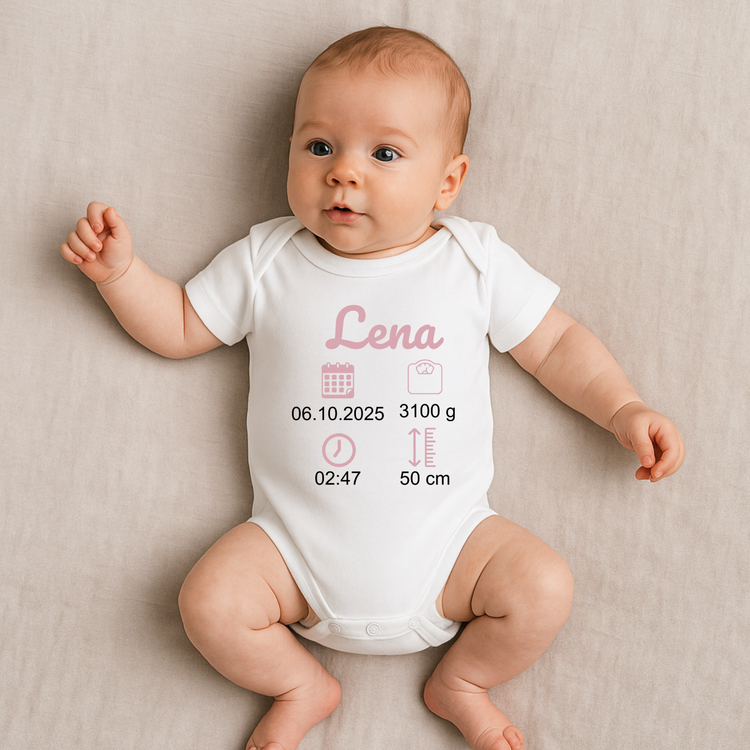Personalisiertes Baby Body mit Namen & Geburtsdaten – Kurz- oder Langarm