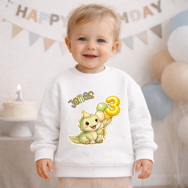 Personalisierte Baby und Kinder Sweatshirt Geburtstag Dino
