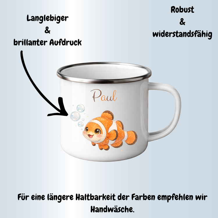 Personalisierter Kinder Emaillebecher Meerestiere & Name – Geschenk für Kinder