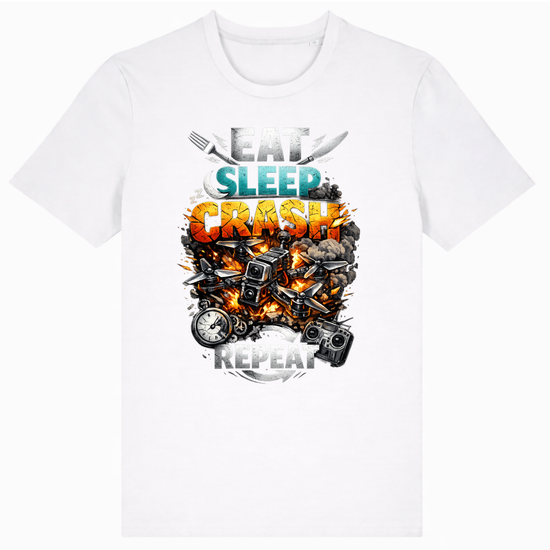 Weißes FPV Drohnen T-Shirt, FPV Pilot Shirt mit starkem Frontprint