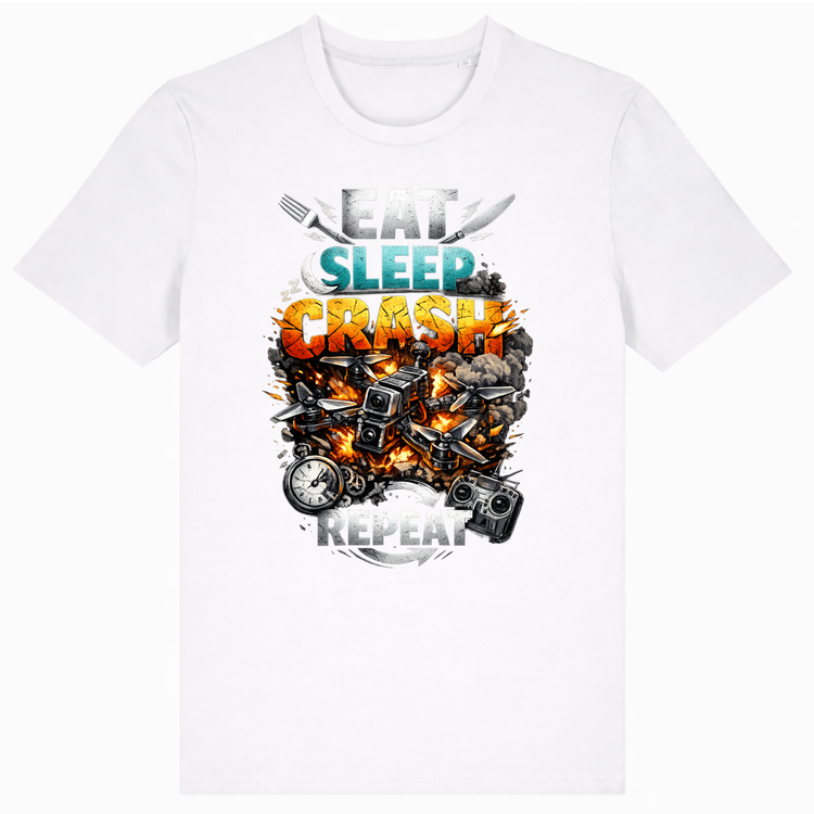 Weißes FPV Drohnen T-Shirt, FPV Pilot Shirt mit starkem Frontprint