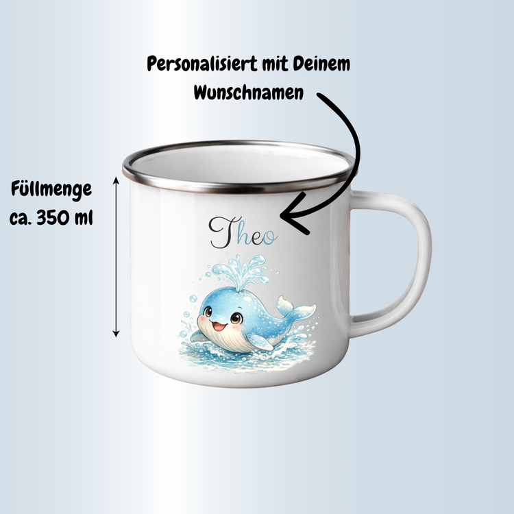 Personalisierter Kinder Emaillebecher Meerestiere & Name – Geschenk für Kinder