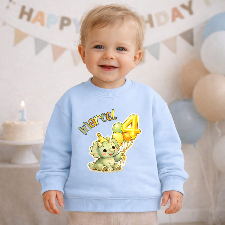 Personalisierter Baby & Kinder Pullover Geburtstag Dino
