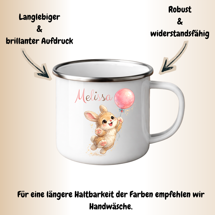 Personalisierter Kinder Emaillebecher mit Tiermotiv & Name – Geschenk für Kinder