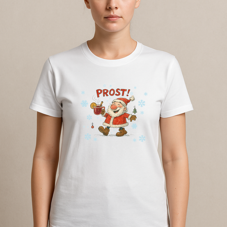 Lustiges Weihnachts T-Shirt – PROST! Santa mit Glühwein (Unisex)