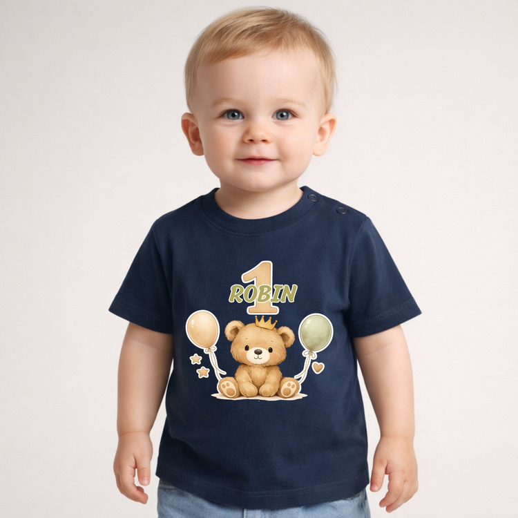 Personalisiertes Baby T-Shirt zum 1. Geburtstag – Bär Motiv mit Name für Jungen