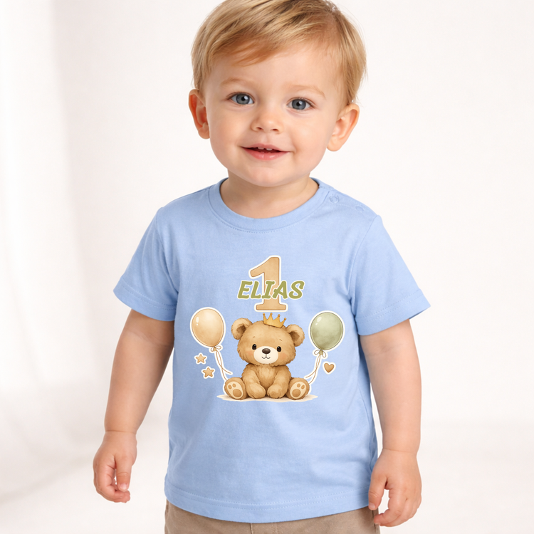 Personalisiertes Baby T-Shirt zum 1. Geburtstag – Bär Motiv mit Name für Jungen