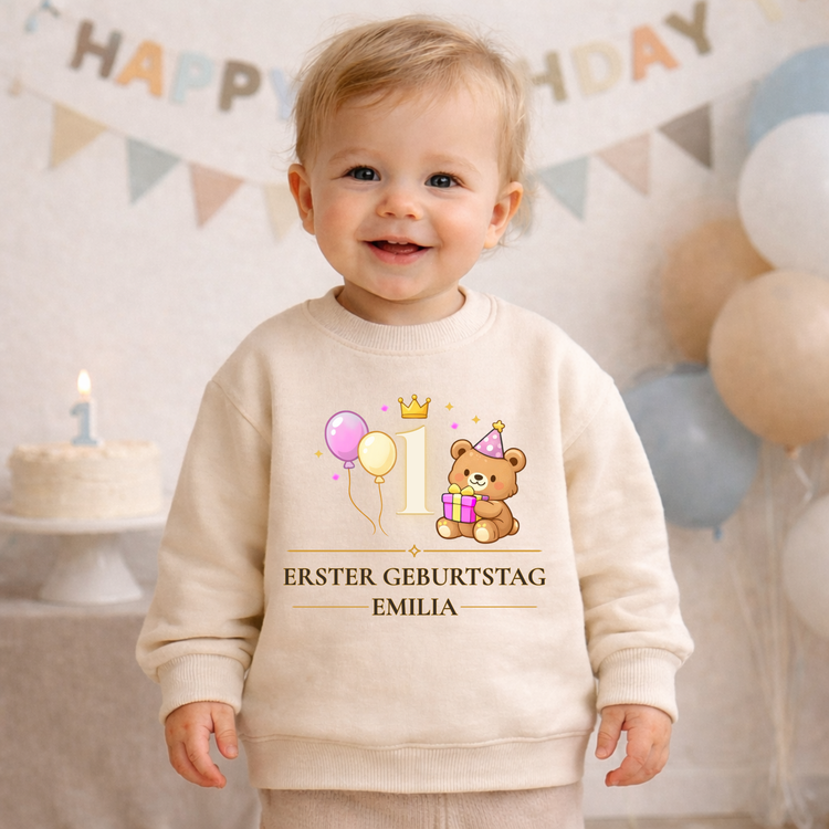 Personalisiertes Baby Mädchen Sweatshirt 1. Geburtstag