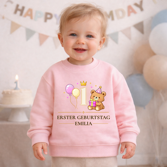 Personalisiertes Baby Mädchen Sweatshirt 1. Geburtstag