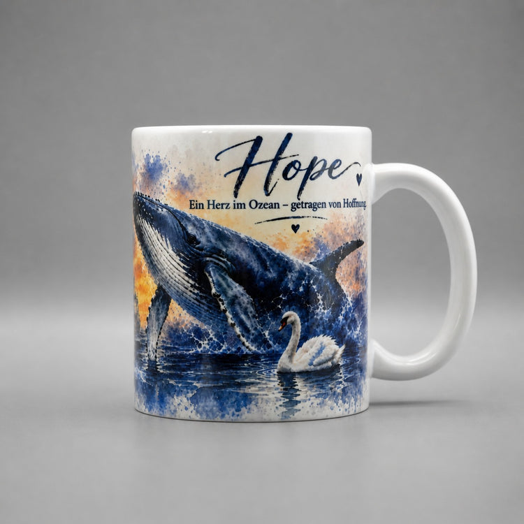Buckelwal Tasse „Hope / Timmy“ – Wal Andenken, Meer Tasse, Ozean Kunst, Hoffnung & Schutz, Geschenk für Meeresliebhaber