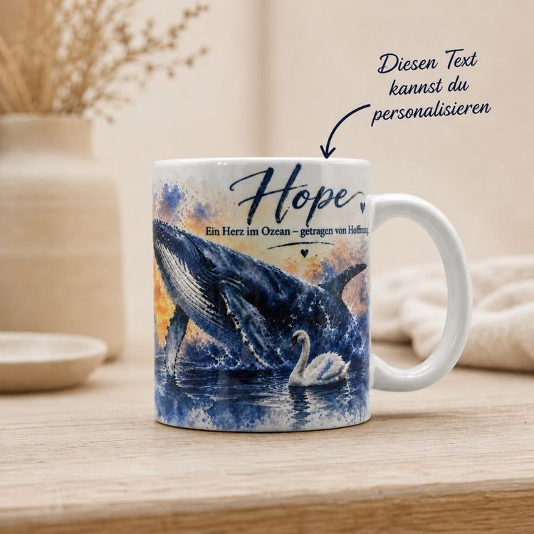 Buckelwal Tasse „Hope / Timmy“ – Wal Andenken, Meer Tasse, Ozean Kunst, Hoffnung & Schutz, Geschenk für Meeresliebhaber