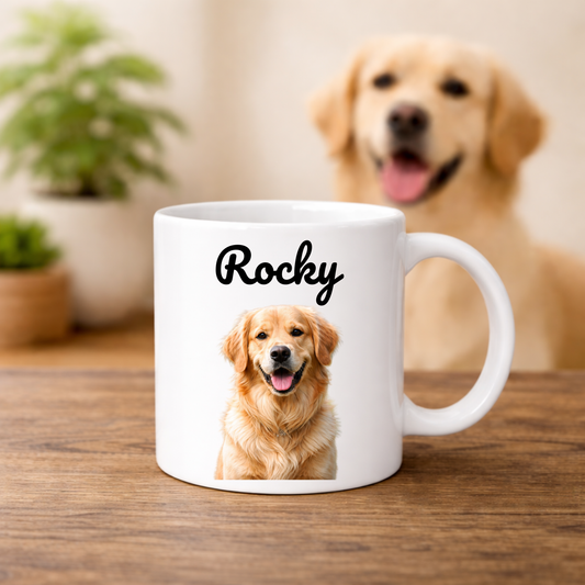 Fototasse mit Haustier & Name – personalisierte Keramiktasse (330 ml)