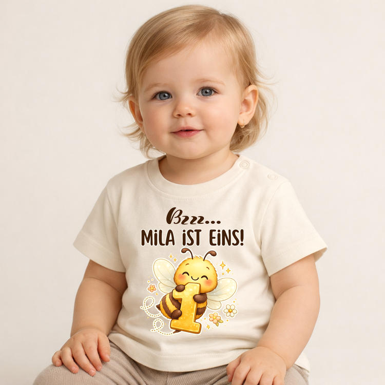 Personalisiertes Baby T-Shirt zum 1. Geburtstag Mädchen – Biene Motiv