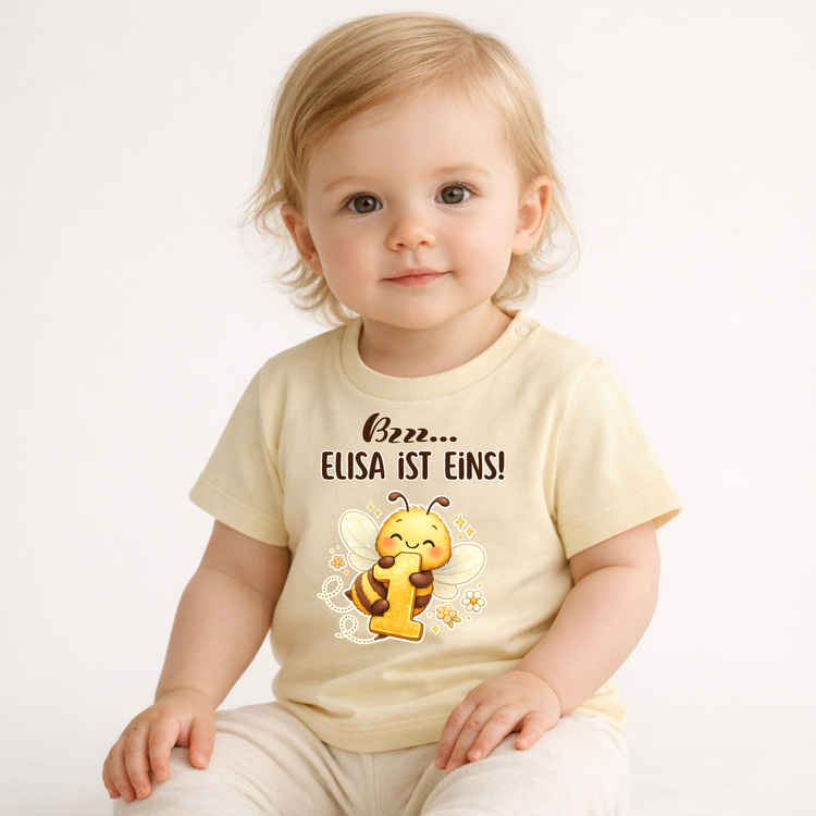 Personalisiertes Baby T-Shirt zum 1. Geburtstag Mädchen – Biene Motiv