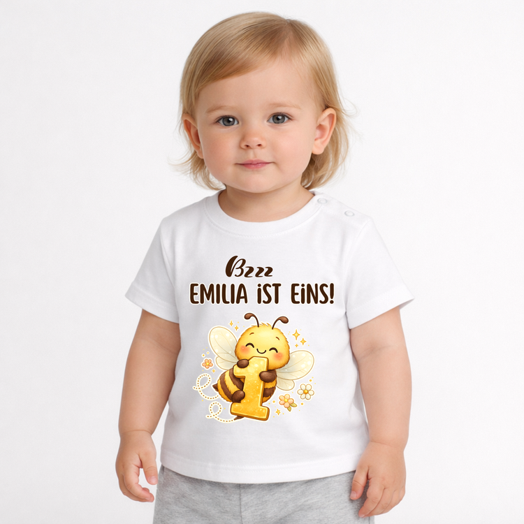 Personalisiertes Baby T-Shirt zum 1. Geburtstag Mädchen – Biene Motiv