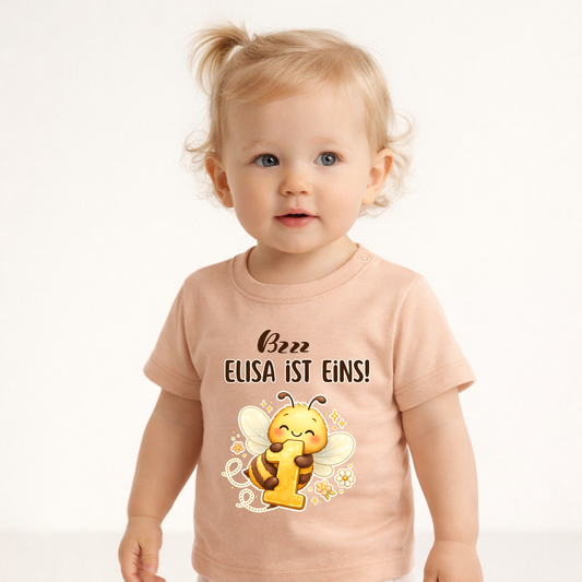 Personalisiertes Baby T-Shirt zum 1. Geburtstag – Biene Motiv