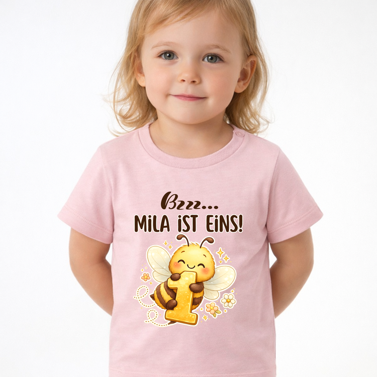 Personalisiertes Baby T-Shirt zum 1. Geburtstag Mädchen – Biene Motiv