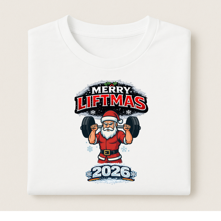Merry Liftmas 2026  Unisex T-Shirt – Santa Gym Motiv, lustiges Fitness Shirt