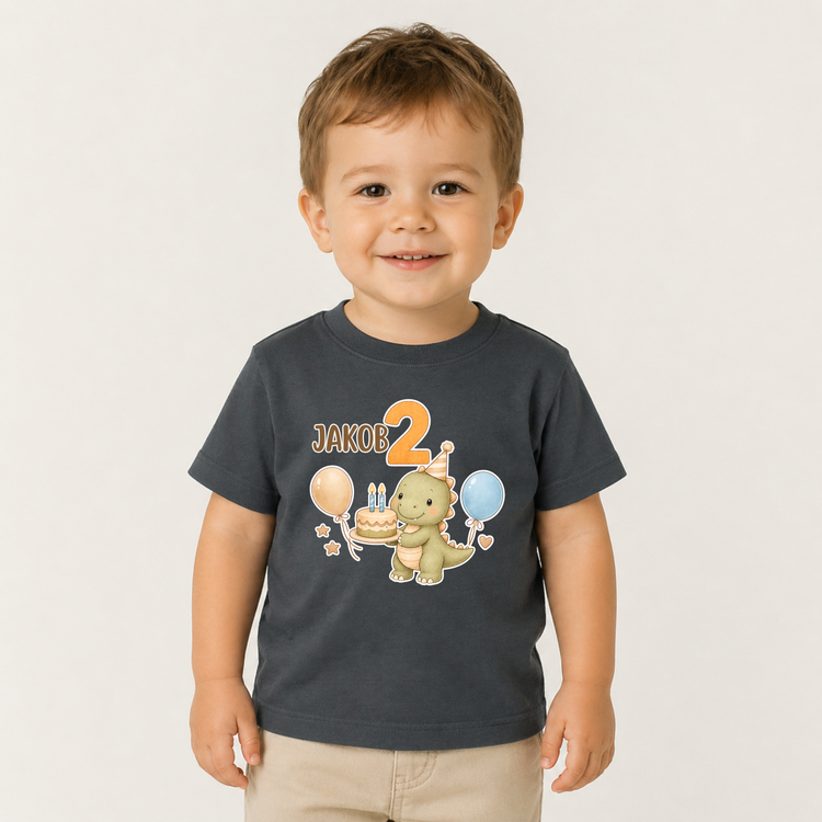 Personalisiertes Baby/Kinder T-Shirt zum Geburtstag – Dino Motiv