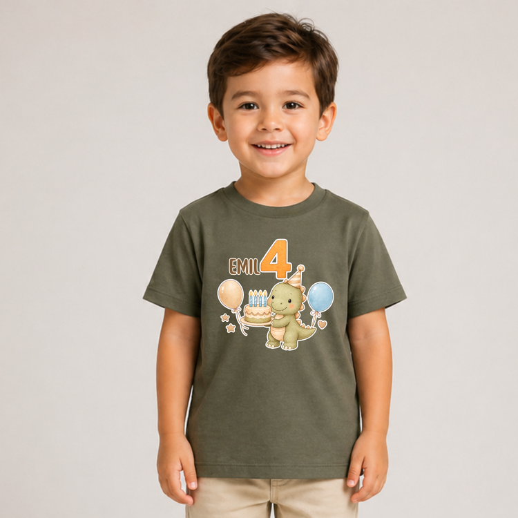 Personalisiertes Baby/Kinder T-Shirt zum Geburtstag – Dino Motiv
