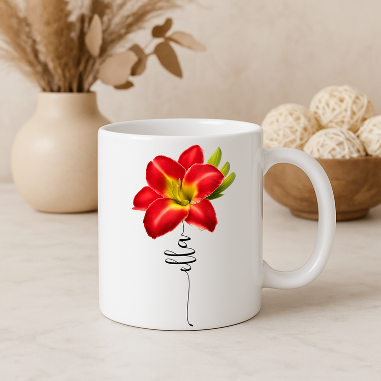 Personalisierte Tasse „Lieblingsmensch“ – Name & Blumenmotiv