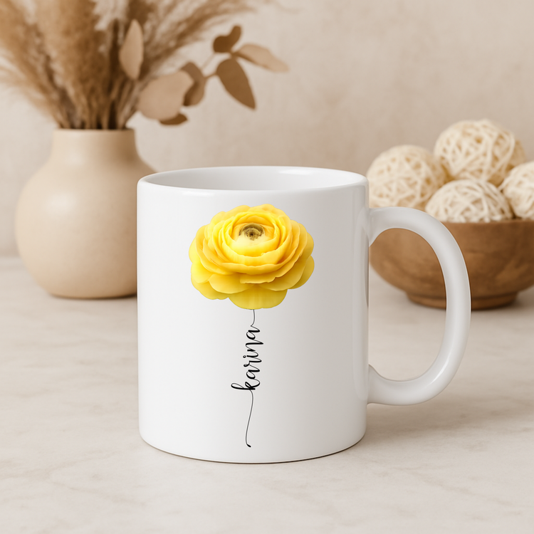 Personalisierte Tasse „Lieblingsmensch“ – Name & Blumenmotiv