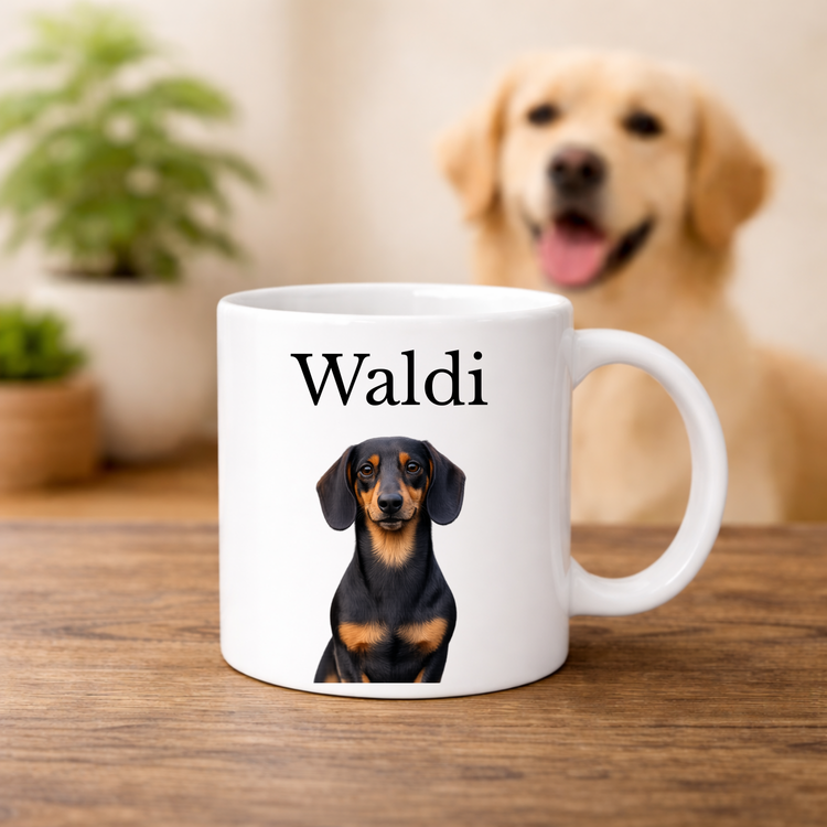 Fototasse mit Haustier & Name – personalisierte Keramiktasse (330 ml)